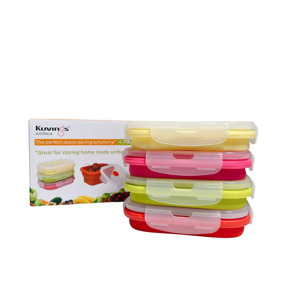 Pack and Stack Silicone Collapsible Food Containers – Rectangular 4 Piece Set – 350ml - Whisk Hospitality - KUV08