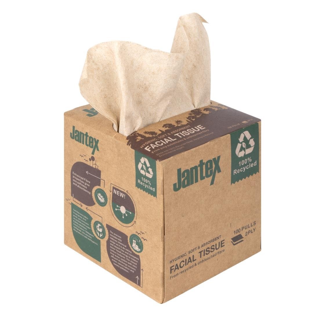 Jantex Green 100% Recycled Facial Tissue Cube - 100 Sheets (Pack 36) HX931 - Whisk Hospitality - HX931