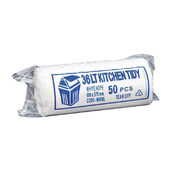 Jantex Kitchen Tidy Garbage Bag White - Large - 36Ltr (Pack 50) FL876 - Whisk Hospitality - FL876