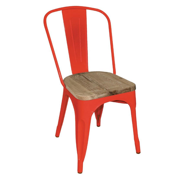 Bolero Steel Dining Sidechair with Wood Seatpad (Red) (Pack 4) GM643 - Whisk Hospitality - GM643