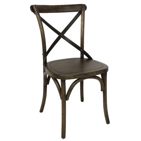 Bolero Wooden Dining Chair with Metal Cross Backrest Walnut Finish (Pack 2) GG658 - Whisk Hospitality - GG658