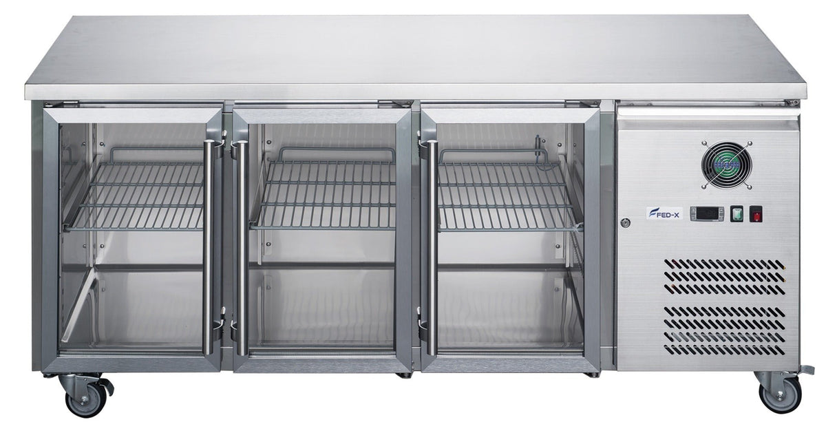 FED - X Three Glass Door Bench Fridge Stainless Steel - XUB6C18G3V - Whisk Hospitality - XUB6C18G3V