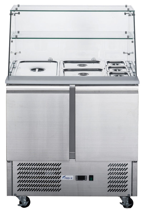 FED-X Two Door Salad Prep Fridge with Glass Top - XS900GC - Whisk Hospitality - XS900GC