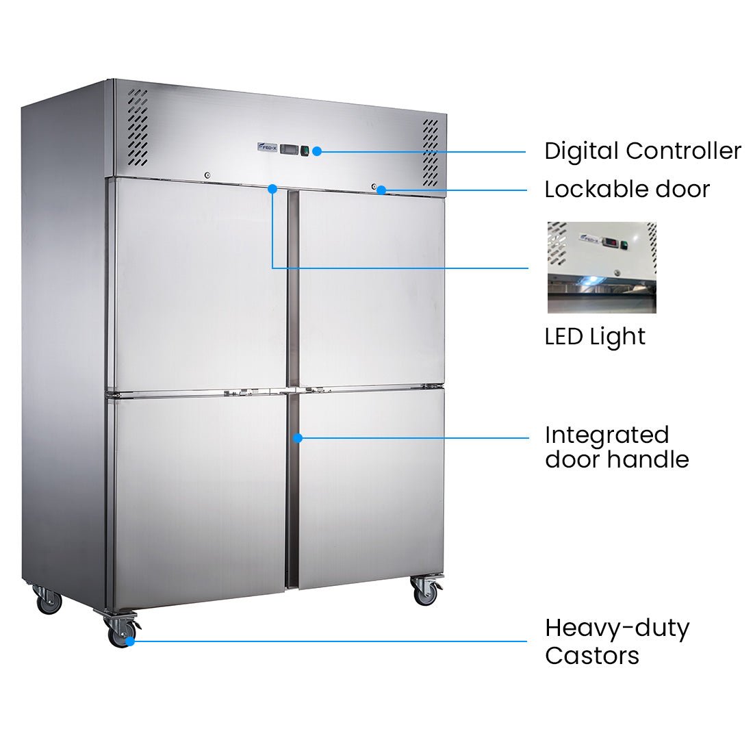 FED - X S/S Four Door Upright Fridge - XURC1200S2V - Whisk Hospitality - XURC1200S2V