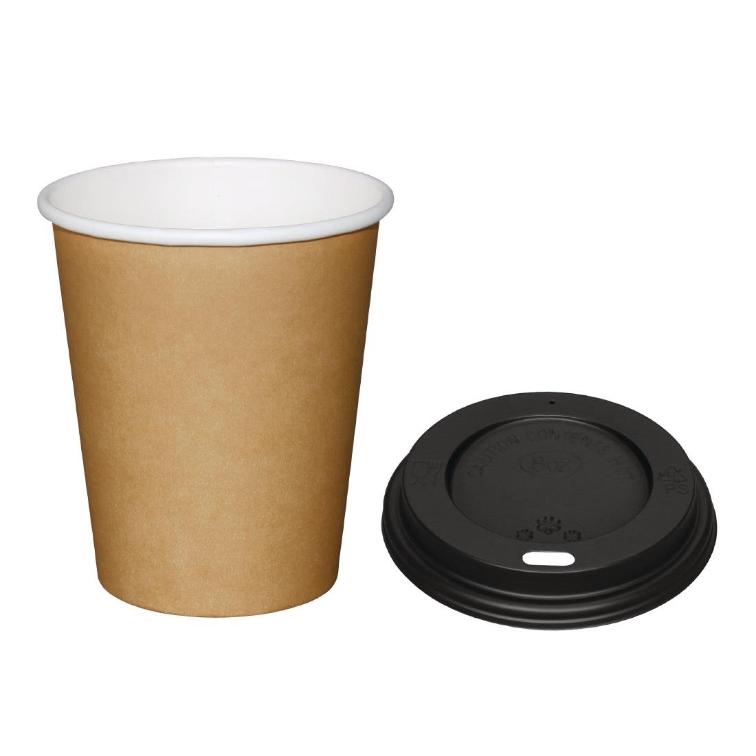 Fiesta Hot Cups Single Wall Kraft with Black Lid - 225ml (Box 1000) SA430 - Whisk Hospitality - SA430