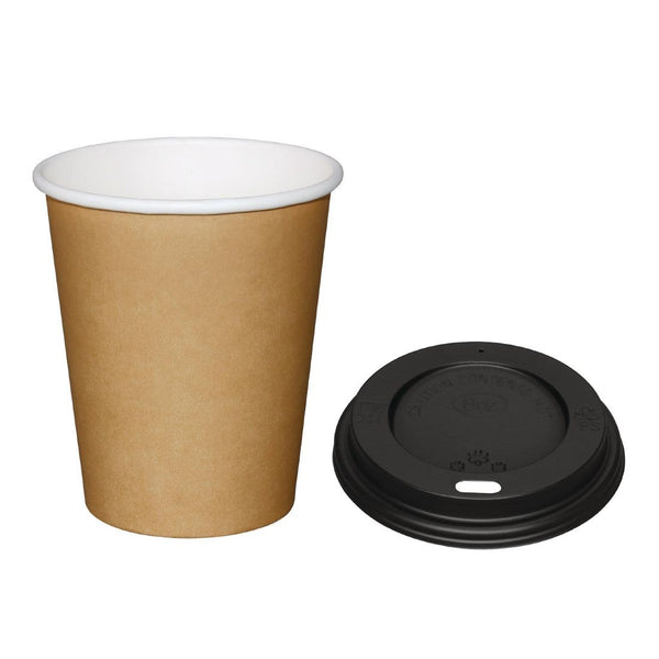Fiesta Hot Cups Single Wall Kraft with Black Lid - 225ml (Box 1000) SA430 - Whisk Hospitality - SA430