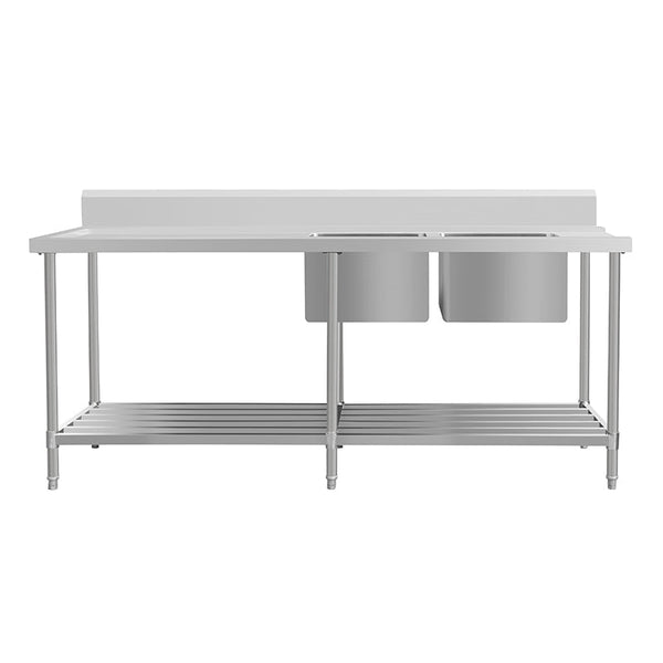 Inlet Bench - Double Sink with Splashback & Pipe Undershelf - Inlet & Sink on Right / 700 / ASDD-2170R - Whisk Hospitality - 622372