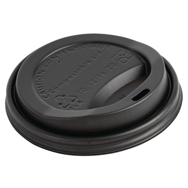 Fiesta Compostable Lid for Hot Cups Black - 340ml (Box 1000) DS053 - Whisk Hospitality - DS053