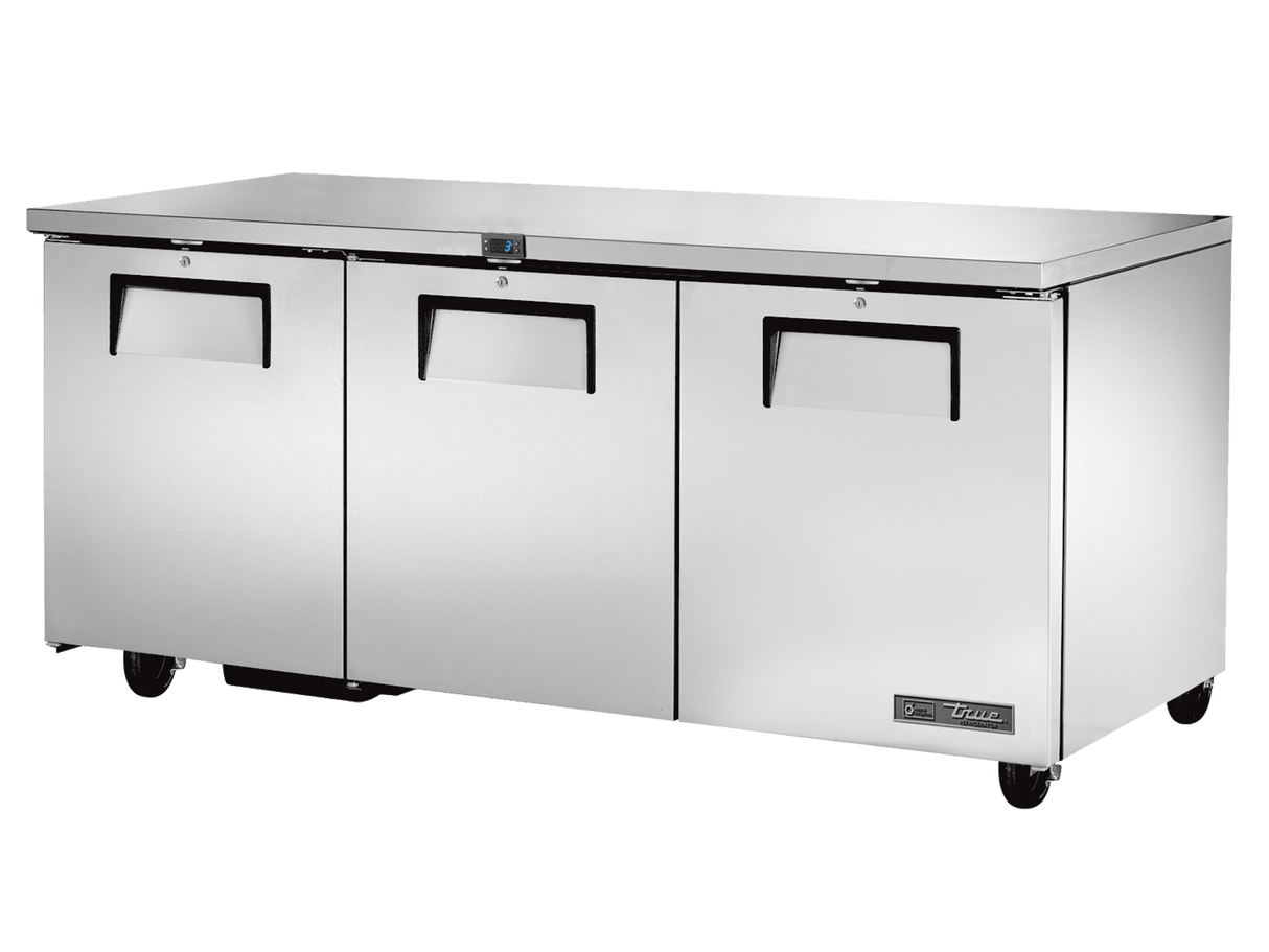 True Refrigeration Undercounter Foodservice Refrigerator 3 Solid Swing Doors - TUC - 72 - HC - Whisk Hospitality - TUC-72-HC