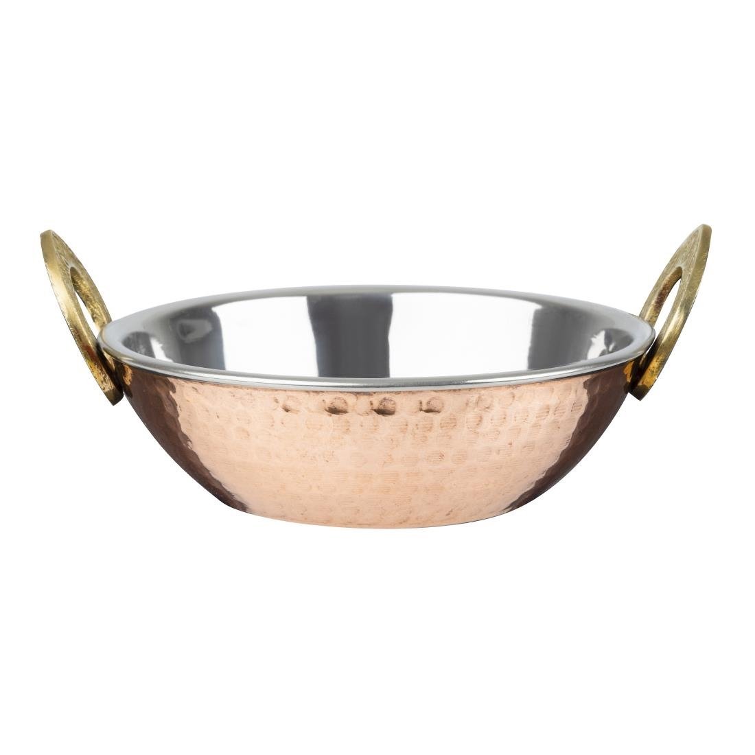 Olympia Copper Kadai Dish Stainless Steel Brass Handles - 165mm 660ml HY129 - Whisk Hospitality - HY129