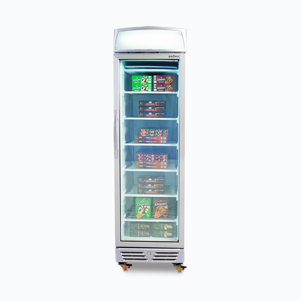 Bromic Upright Display Freezer - 300L - 1 Door - Flat Glass - Lightbox - Whisk Hospitality - UF0374LS-NR