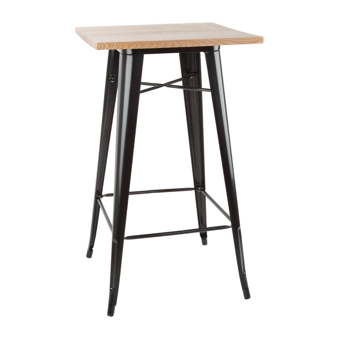 Bolero Bistro Bar Table with Wooden Top Black FB595 - Whisk Hospitality - FB595
