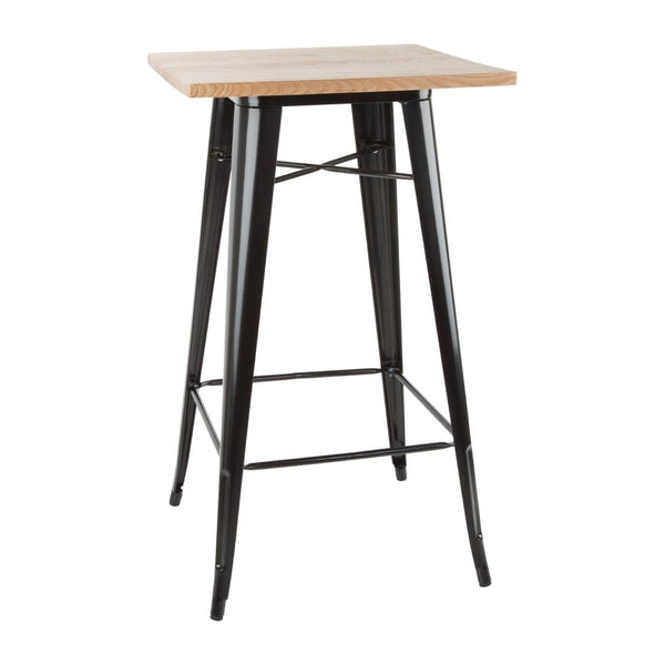 Bolero Bistro Bar Table with Wooden Top Black FB595 - Whisk Hospitality - FB595