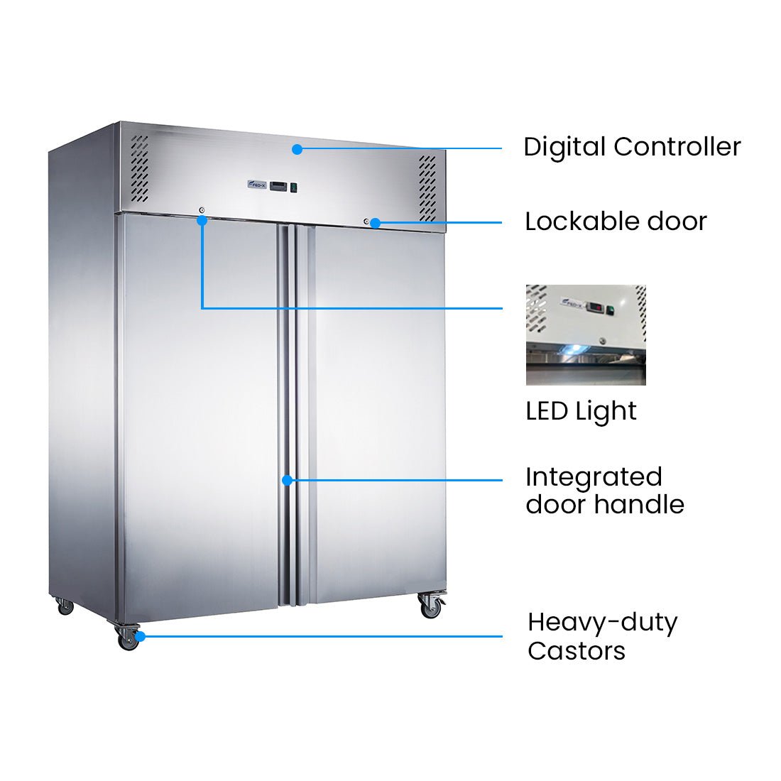 FED - X S/S Two Full Door Upright Fridge - XURC1200SFV - Whisk Hospitality - XURC1200SFV