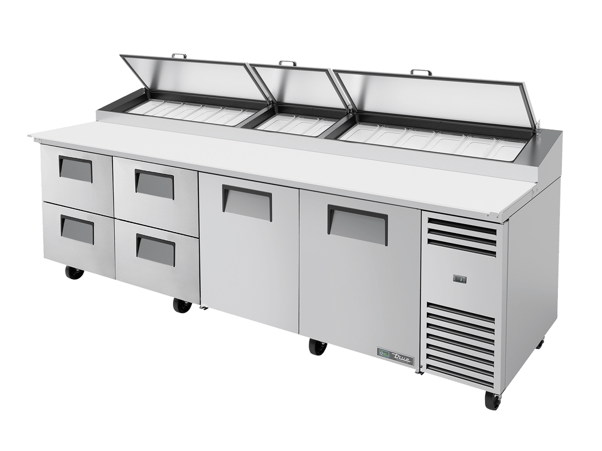 True Refrigeration Pizza Prep Table 15x 1/3 Top Pans 4 Drawers + 2 Solid Swing Doors - TPP - AT - 119D - 4 - HC - Whisk Hospitality - TPP-AT-119D-4-HC