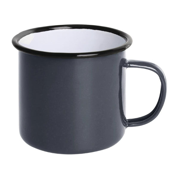 Olympia Enamel Grey/Black Mug - 350ml 12.25oz (Box 6) DC397 - Whisk Hospitality - DC397