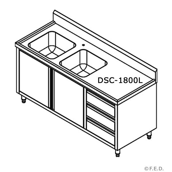 DSC - 1800L - H KITCHEN TIDY CABINET WITH DOUBLE LEFT SINKS - Whisk Hospitality - DSC-1800L-H