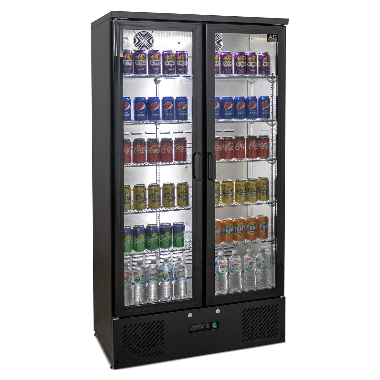 AG 477L Upright Double Glass Door Display / Backbar Fridge - Black B500G - Whisk Hospitality - B500G