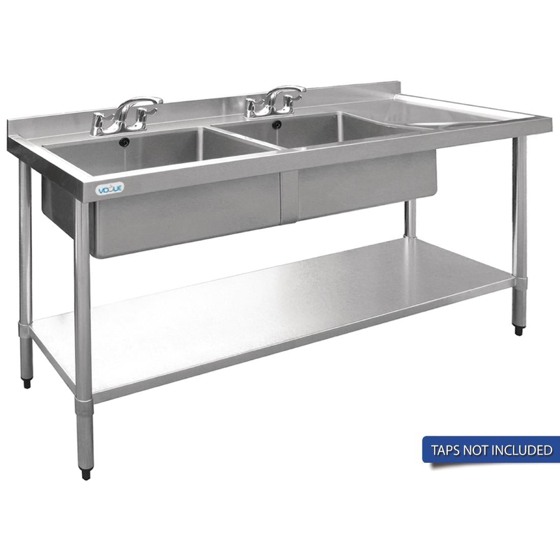 Vogue Double Bowl Sink R/H Drainer - 1800mm x 700mm (90mm Drain) HC919 - Whisk Hospitality - HC919