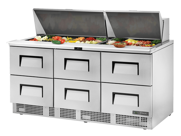 True Refrigeration Prep Table 30x 1/6 Top Pans 6 Drawers - TFP - 72 - 30M - D - 6 - HC - Whisk Hospitality - TFP-72-30M-D-6-HC