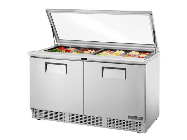 True Refrigeration Glass Lid Prep Table 24x 1/6 Top Pans 2 Solid Swing Doors - TFP - 64 - 24M - FGLID - HC - Whisk Hospitality - TFP-64-24M-FGLID-HC