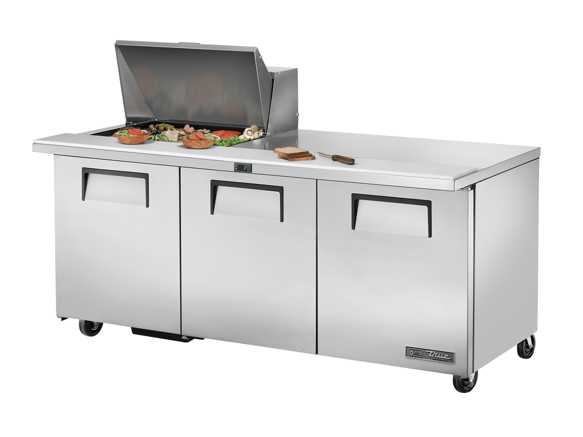 True Refrigeration Prep Table 12x 1/6 Top Pans 3 Solid Swing Doors - TSSU - 72 - 12M - B - HC - Whisk Hospitality - TSSU-72-12M-B-HC