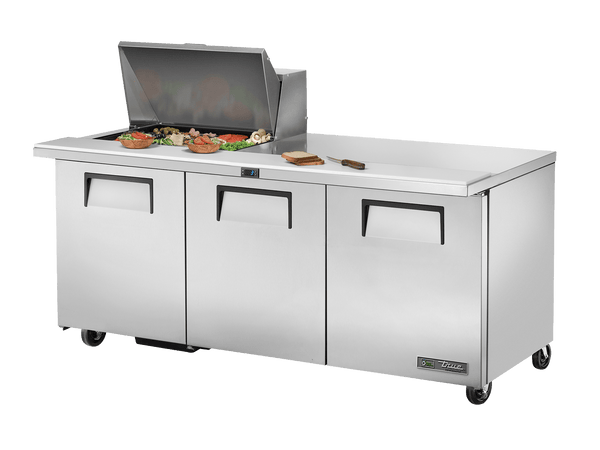 True Refrigeration Prep Table 12x 1/6 Top Pans 3 Solid Swing Doors - TSSU - 72 - 12M - B - HC - Whisk Hospitality - TSSU-72-12M-B-HC