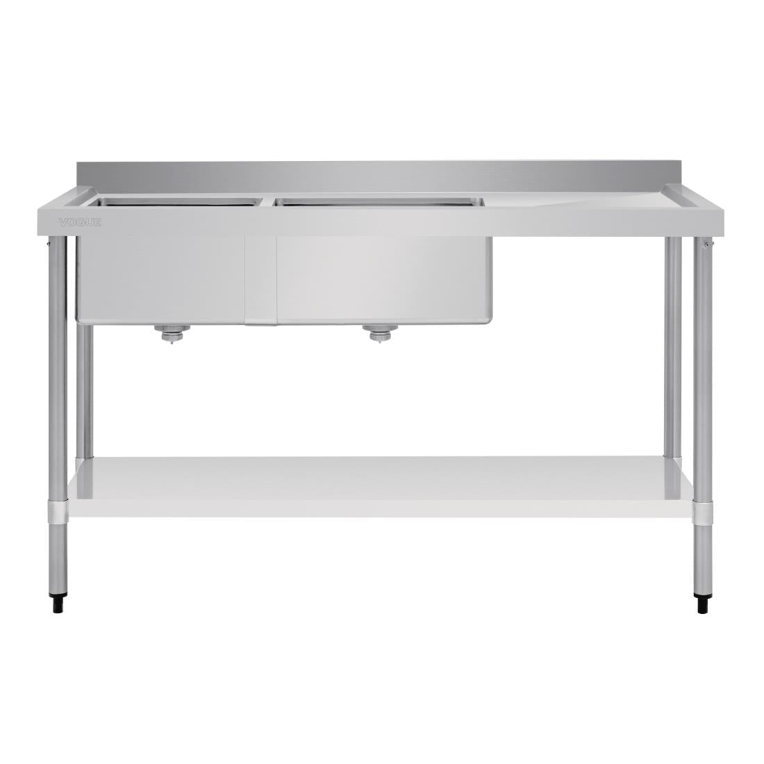 Vogue Double Bowl Sink R/H Drainer - 1500mm x 700mm (90mm Drain) HC916 - Whisk Hospitality - HC916