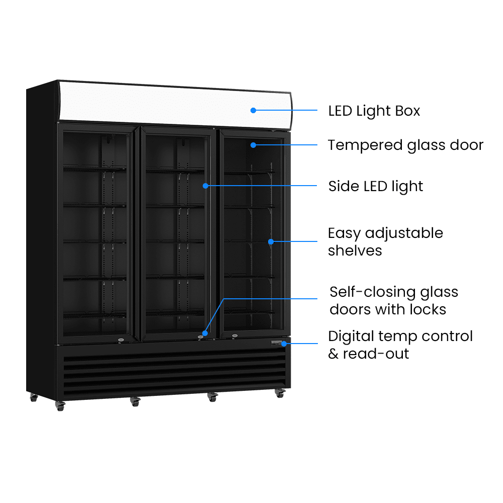 Thermaster Three Glass Door Colourbond Upright Drink Fridge - LG - 1203BP - Whisk Hospitality - LG-1203BP