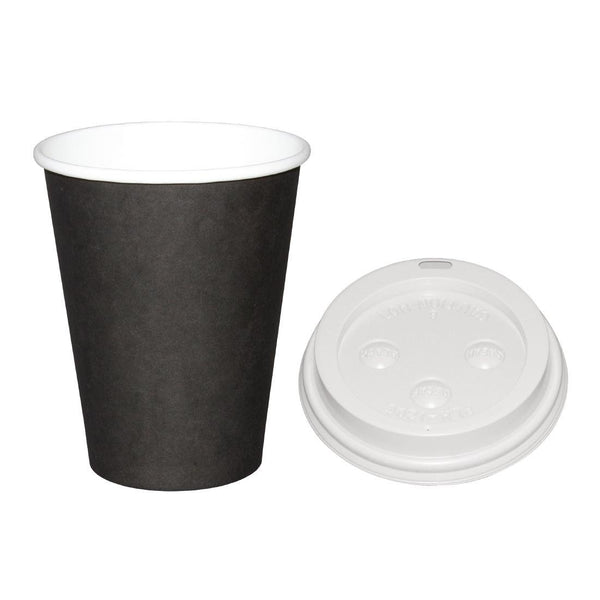 Fiesta Hot Cups Single Wall Black with White Lid - 225ml (Box 1000) SA435 - Whisk Hospitality - SA435