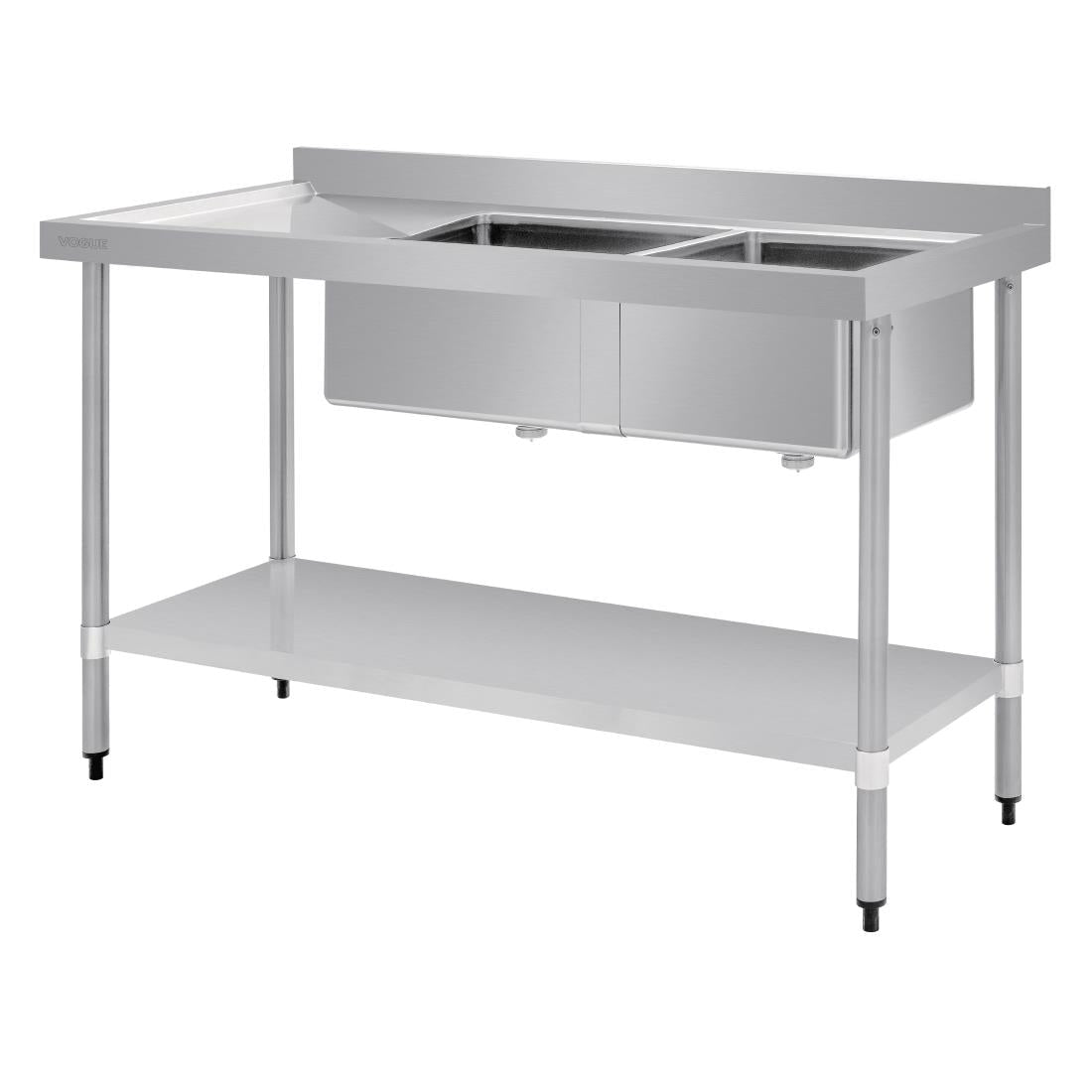 Vogue Double Bowl Sink L/H Drainer - 1500mm (90mm Drain) HC905 - Whisk Hospitality - HC905