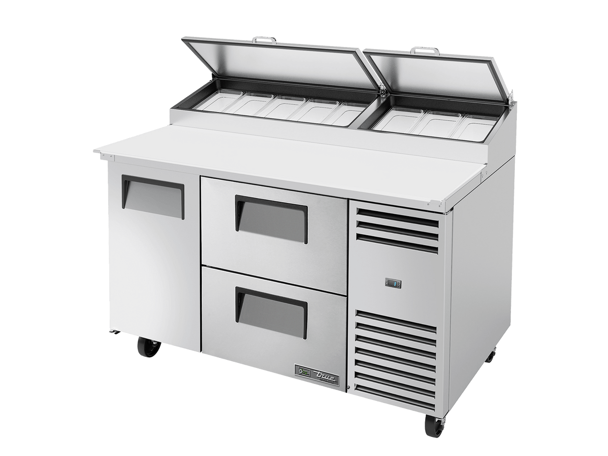 True Refrigeration Pizza Prep Table 8x 1/3 Top Pans 2 Drawers + 1 Solid Swing Door - TPP - AT - 60D - 2 - HC - Whisk Hospitality - TPP-AT-60D-2-HC
