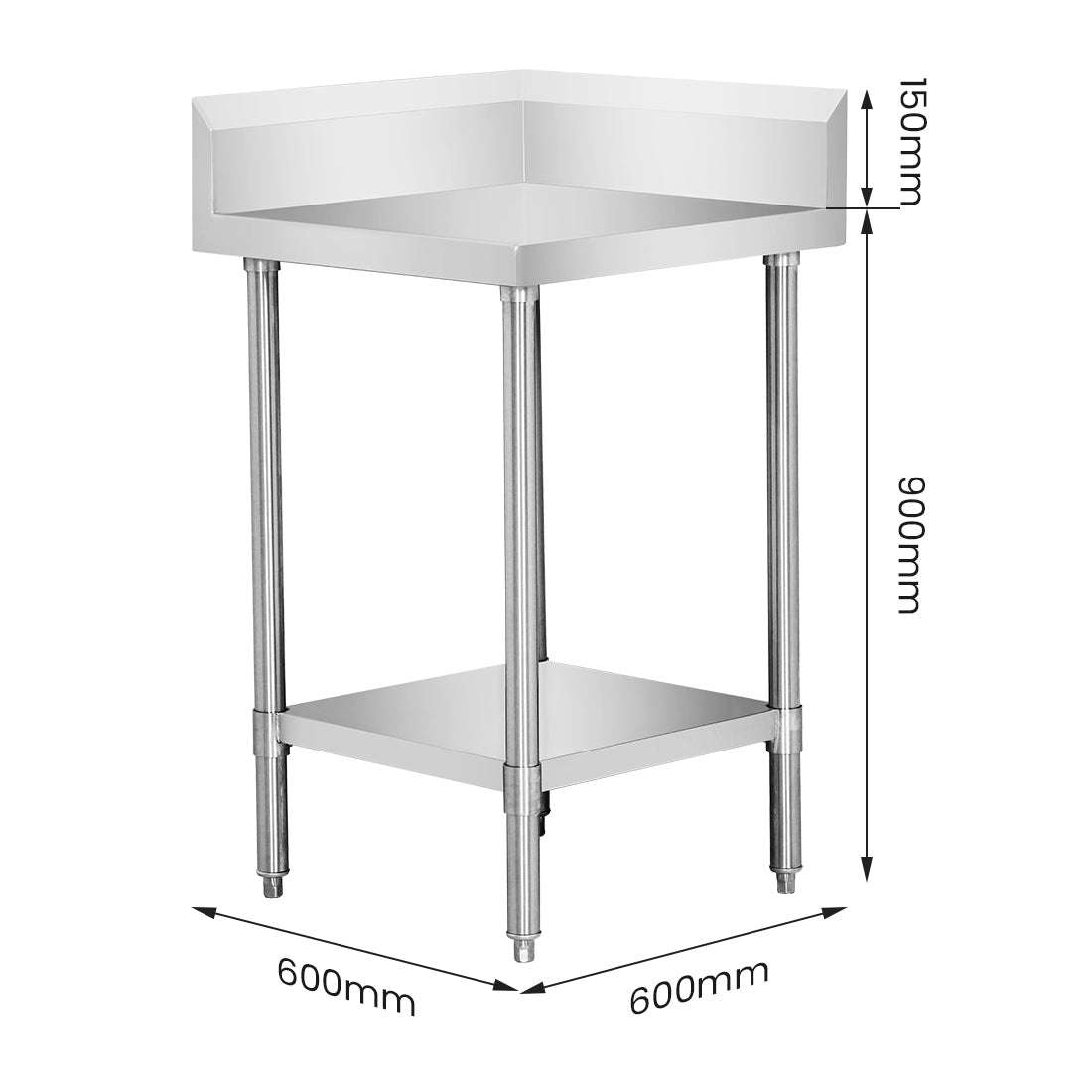 WBCB6-0600/A - Corner Workbench with 150mm Splashback & Undershelf - Whisk Hospitality - WBCB6-0600/A
