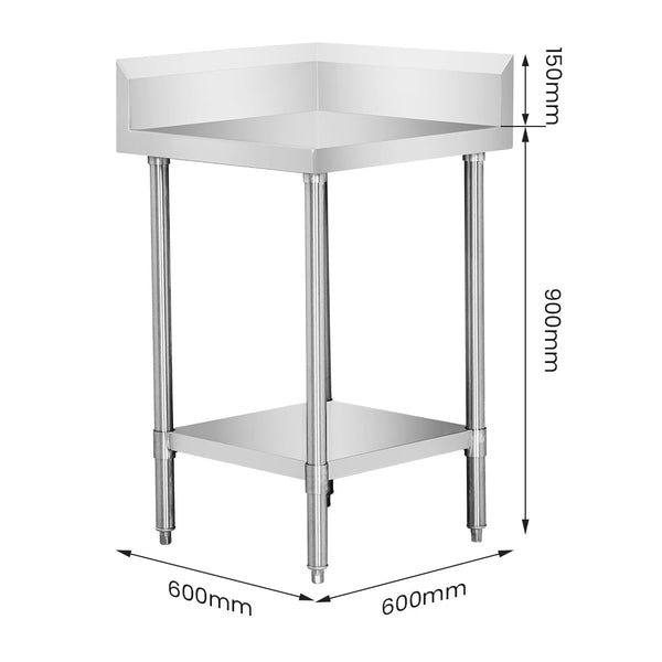 WBCB6-0600/A - Corner Workbench with 150mm Splashback & Undershelf - Whisk Hospitality - WBCB6-0600/A