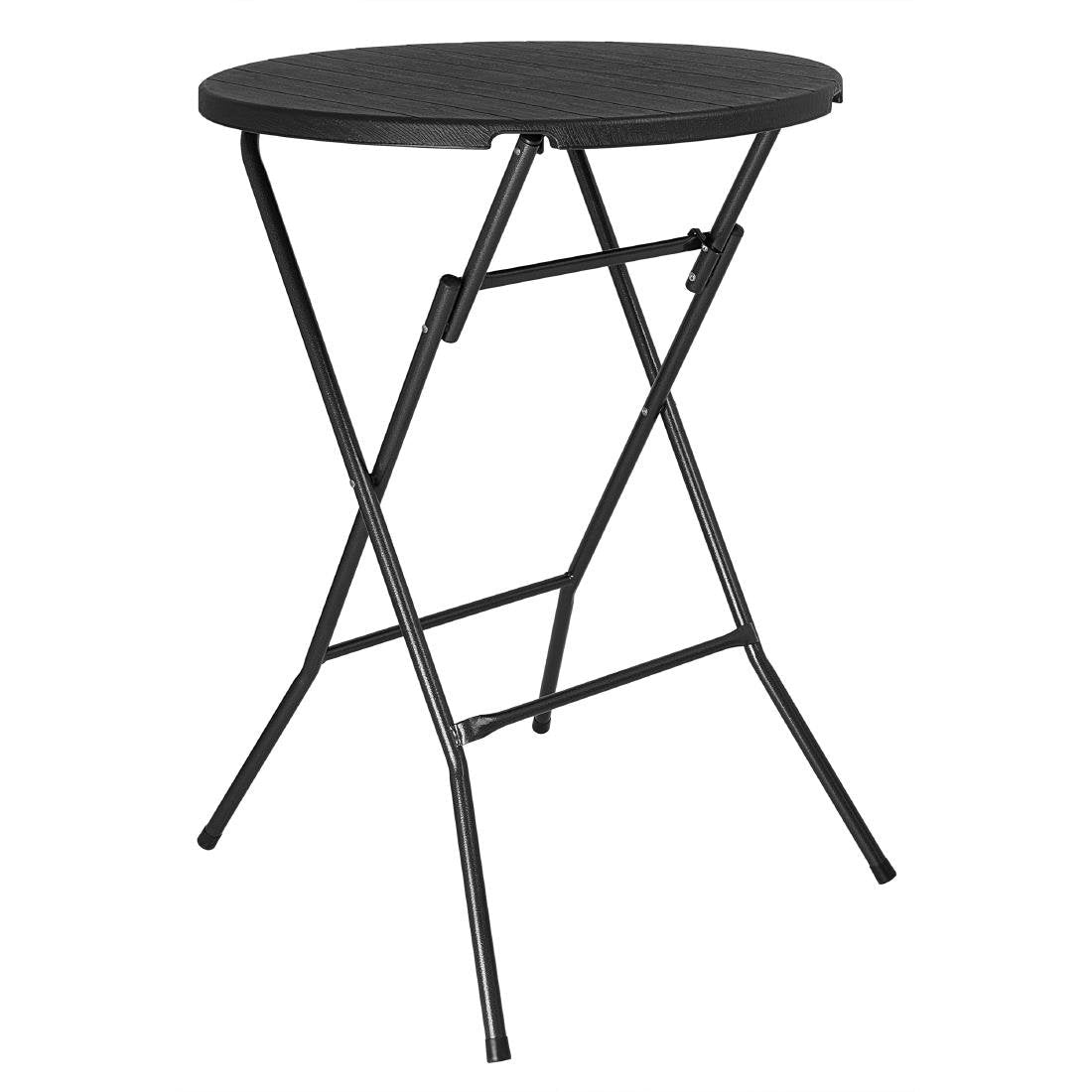 Bolero Folding HDPE Bar Table Black Wood Design - 800mm HZ892 - Whisk Hospitality - HZ892