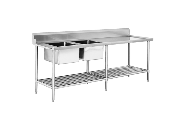 DSBD7-2400L/A Left Inlet Double Sink Dishwasher Bench - Whisk Hospitality - DSBD7-2400L/A