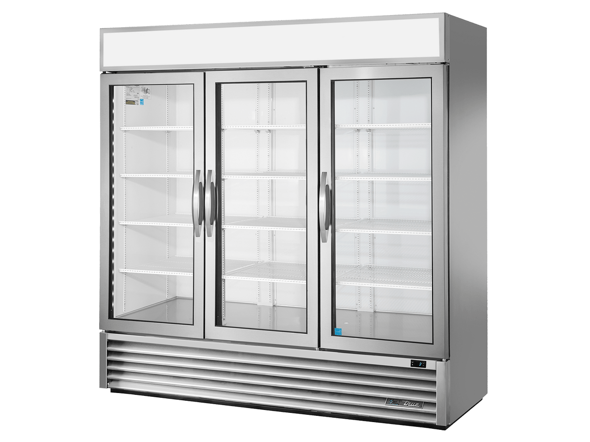 True Refrigeration Upright Retail Merchandiser Refrigerator 3 Full Glass Swing Doors - GDM - 72 - HC - FGD01 - Whisk Hospitality - GDM-72-HC-FGD01