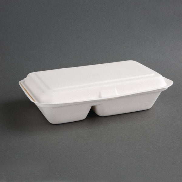 Fiesta Compostable Bagasse Food Container 165 x 253mm 2 Compartment (Pack 200) FC524 - Whisk Hospitality - FC524