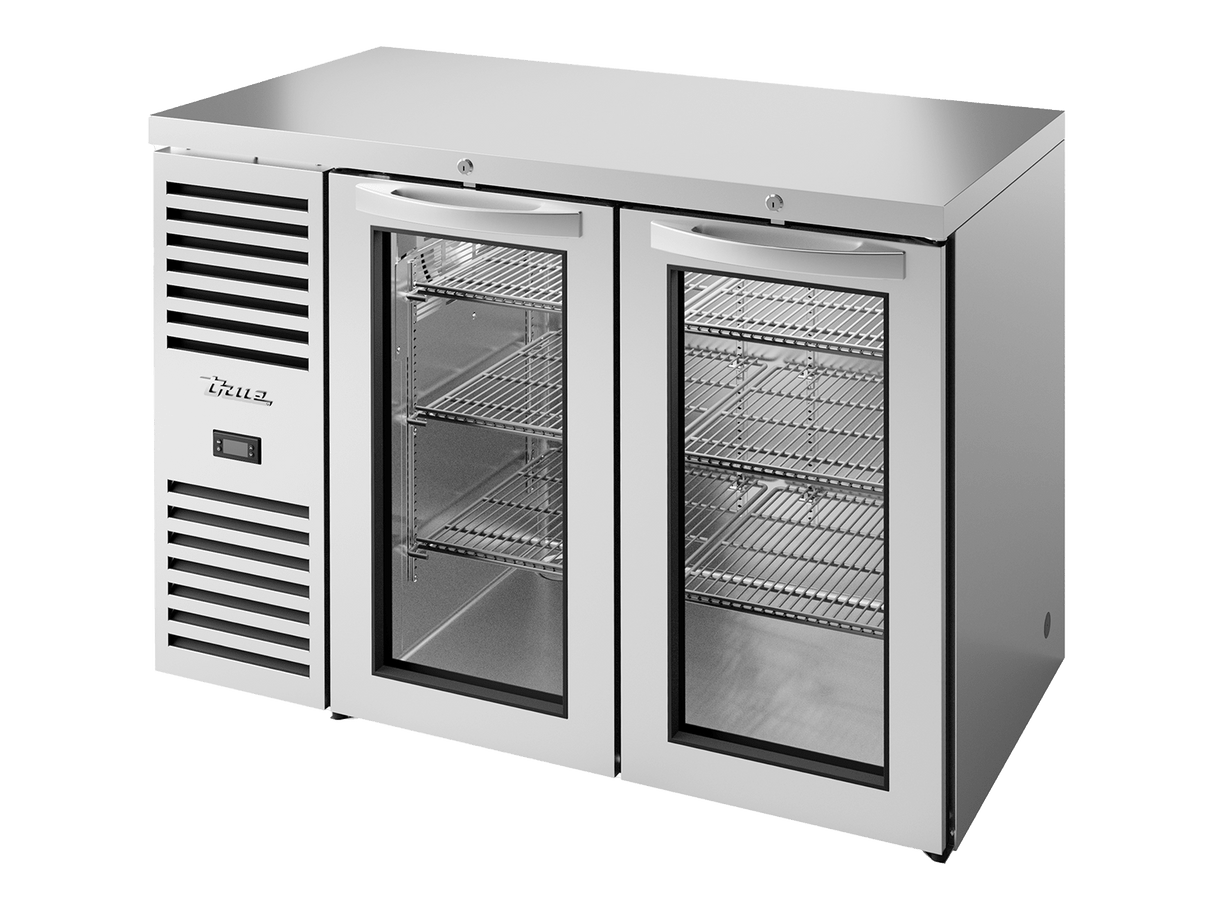 True Refrigeration Bar Refrigerator Stainless Steel Ext 2 Glass Swing Doors - TBR48 - RISZ1 - L - S - GG - 2 - Whisk Hospitality - TBR48-RISZ1-L-S-GG-2