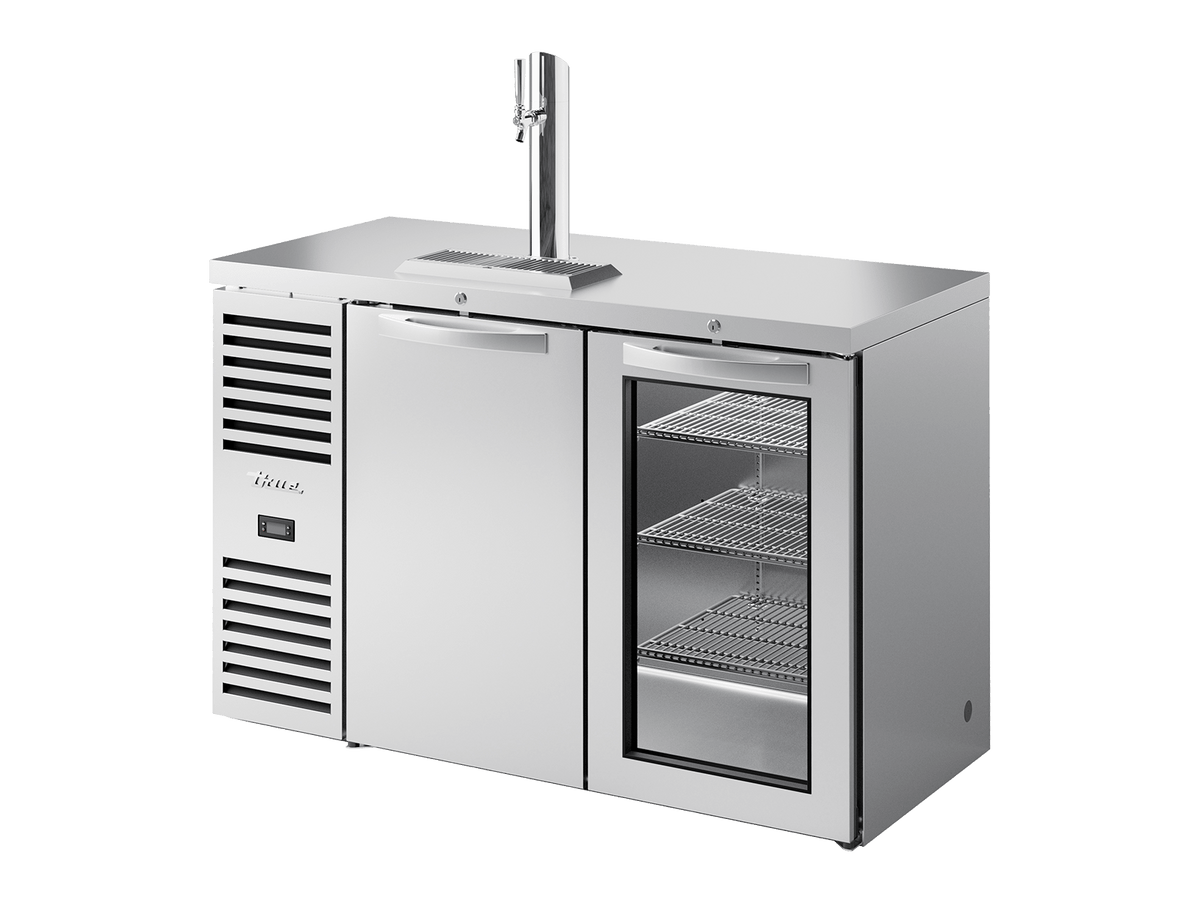 True Refrigeration Keg Chiller / Dispenser Stainless Steel Ext 1 Solid Swing Door + 1 Glass Swing Door - TDR52 - RISZ1 - L - S - SG - 2 - Whisk Hospitality - TDR52-RISZ1-L-S-SG-2