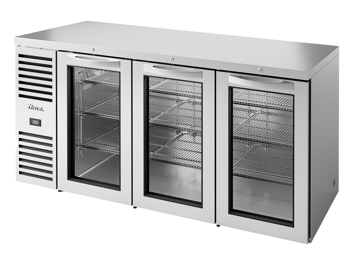 True Refrigeration Bar Refrigerator Stainless Steel Ext 3 Glass Swing Doors - TBR72 - RISZ1 - L - S - GGG - 2 - Whisk Hospitality - TBR72-RISZ1-L-S-GGG-2