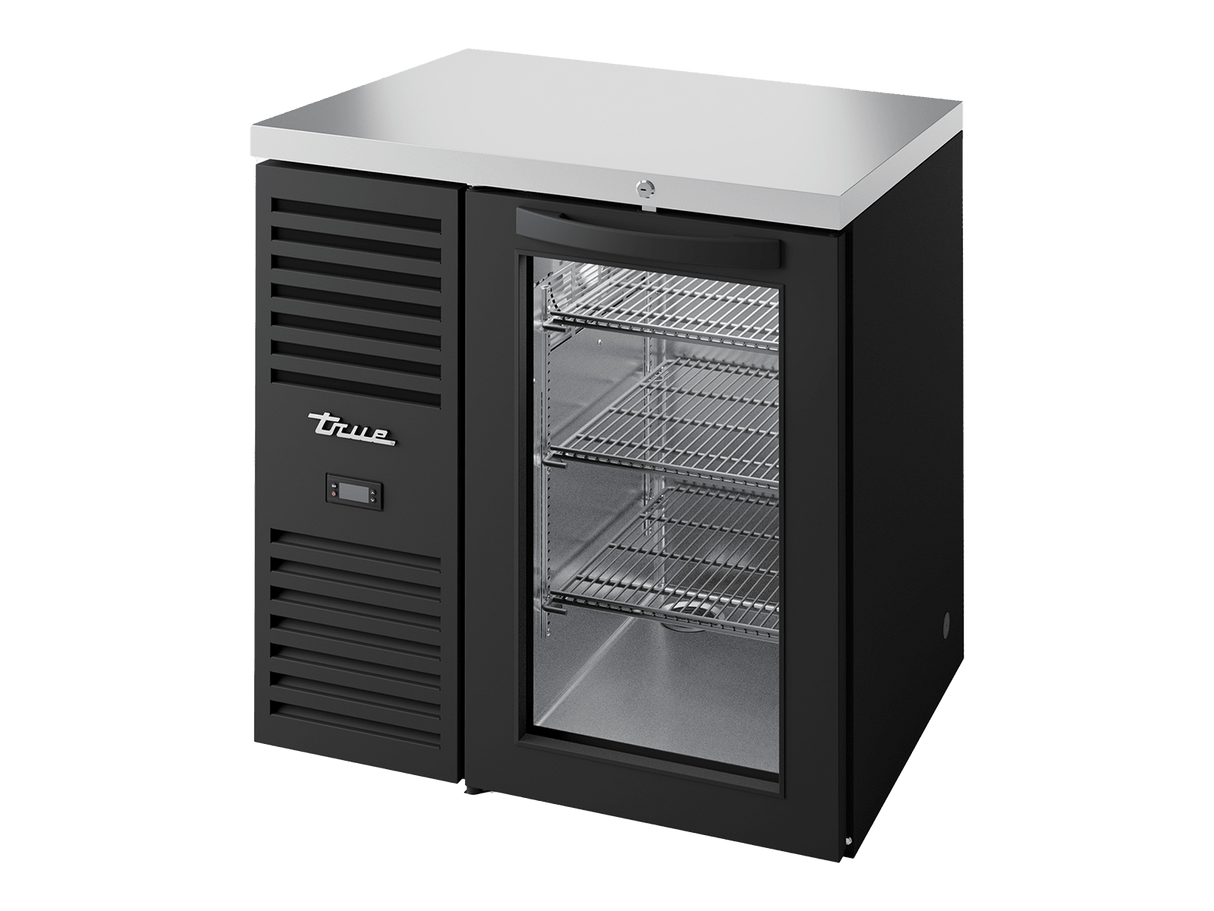 True Refrigeration Bar Refrigerator Black Ext 1 Glass Swing Doo - TBR32 - RISZ1 - L - B - G - 2 - Whisk Hospitality - TBR32-RISZ1-L-B-G-2