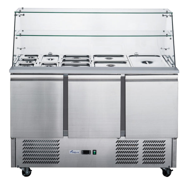 FED-X Three Door Salad Prep Fridge with Glass Top - XS903GC - Whisk Hospitality - XS903GC