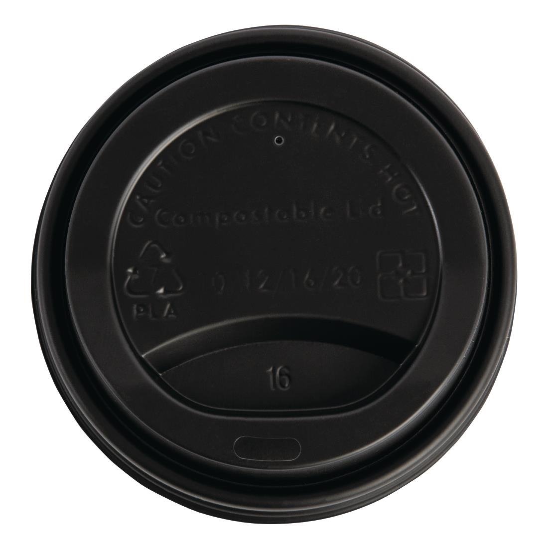 Fiesta Compostable Lid for Hot Cups - Black 340/455ml (Sleeve 50) DS055 - Whisk Hospitality - DS055