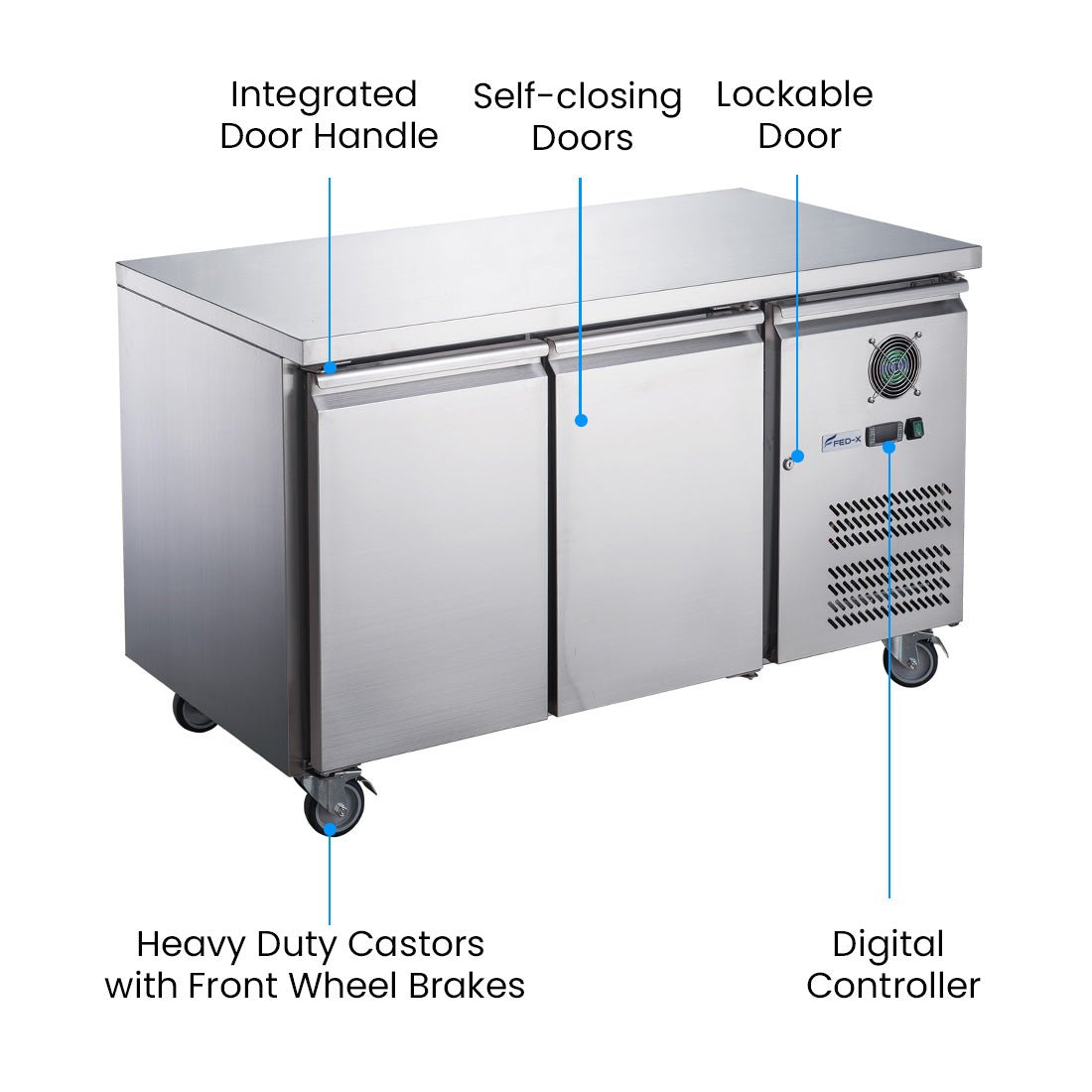 FED - X S/S Two Door Bench Fridge - XUB6C13S2V - Whisk Hospitality - XUB6C13S2V