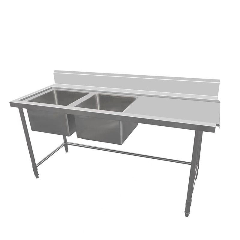 Inlet Bench - Double Sink with Splashback & Leg Brace - Inlet on Right - Sink on Left / 700 / ASDD-1870RL - Whisk Hospitality - 631103