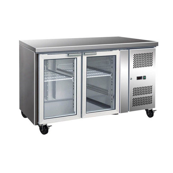 GN2100TNG - 2 Glass Door Gastronorm Bench Fridge - Whisk Hospitality - GN2100TNG