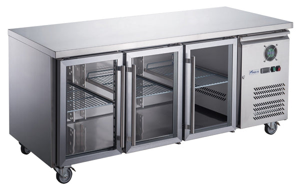 FED-X Three Glass Door Bench Fridge Stainless Steel - XUB6C18G3V - Whisk Hospitality - XUB6C18G3V