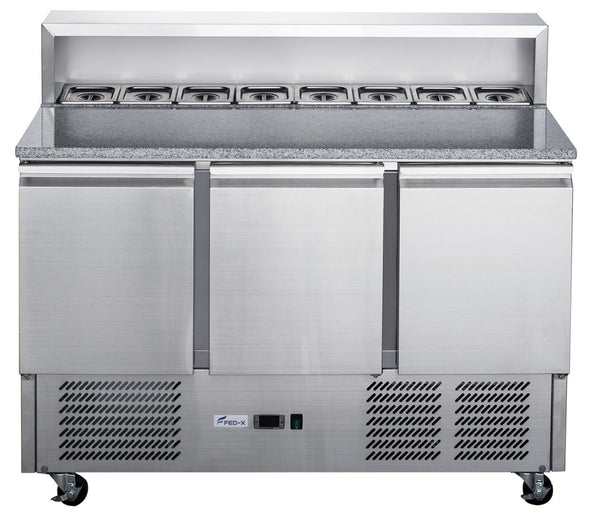 FED-X Three Door Salad Prep Fridge with Marble Top - XGNS1300E - Whisk Hospitality - XGNS1300E