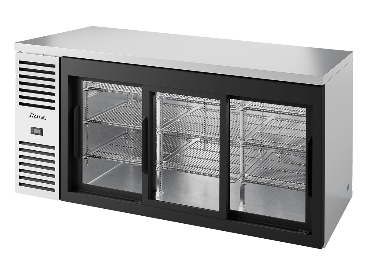 True Refrigeration Bar Refrigerator Stainless Steel Ext 3 Glass Slide Doors - TBR72 - RISZ1 - L - S - 111 - 2 - Whisk Hospitality - TBR72-RISZ1-L-S-111-2